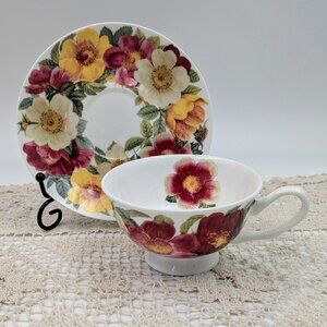Tea Cup & Saucer Set in "Spicy Poppy" Pattern by Gracie Bone China